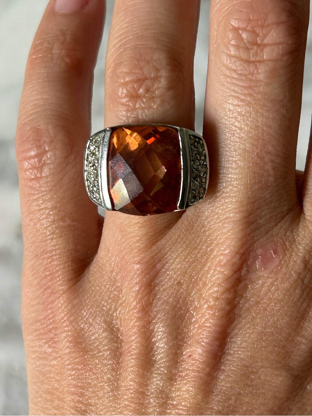 Sterling Silver Brown Gemstone Statement art deco vintage Ring